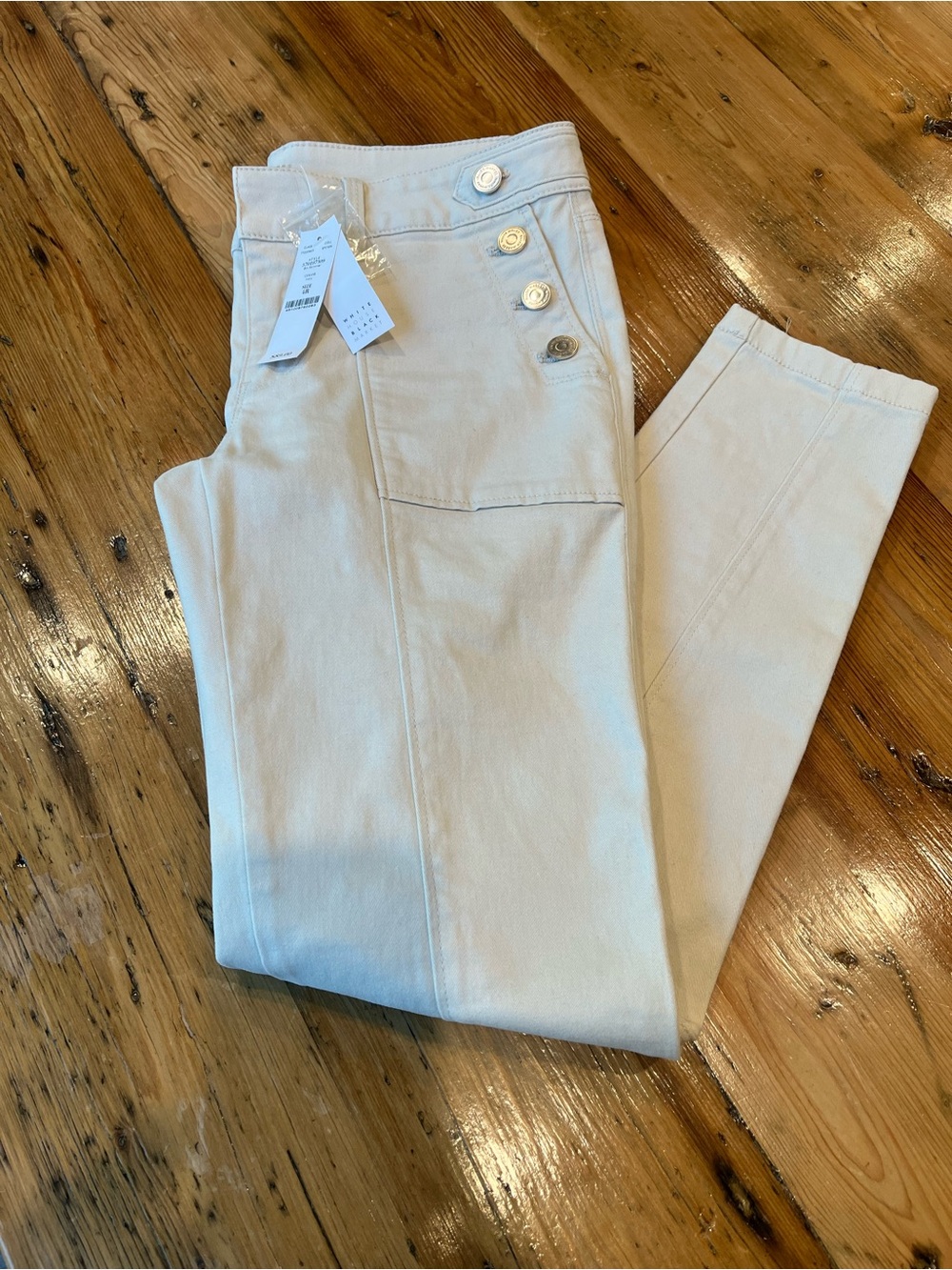 White House Black Market High-Rise Button-Front Jeans in Off-White